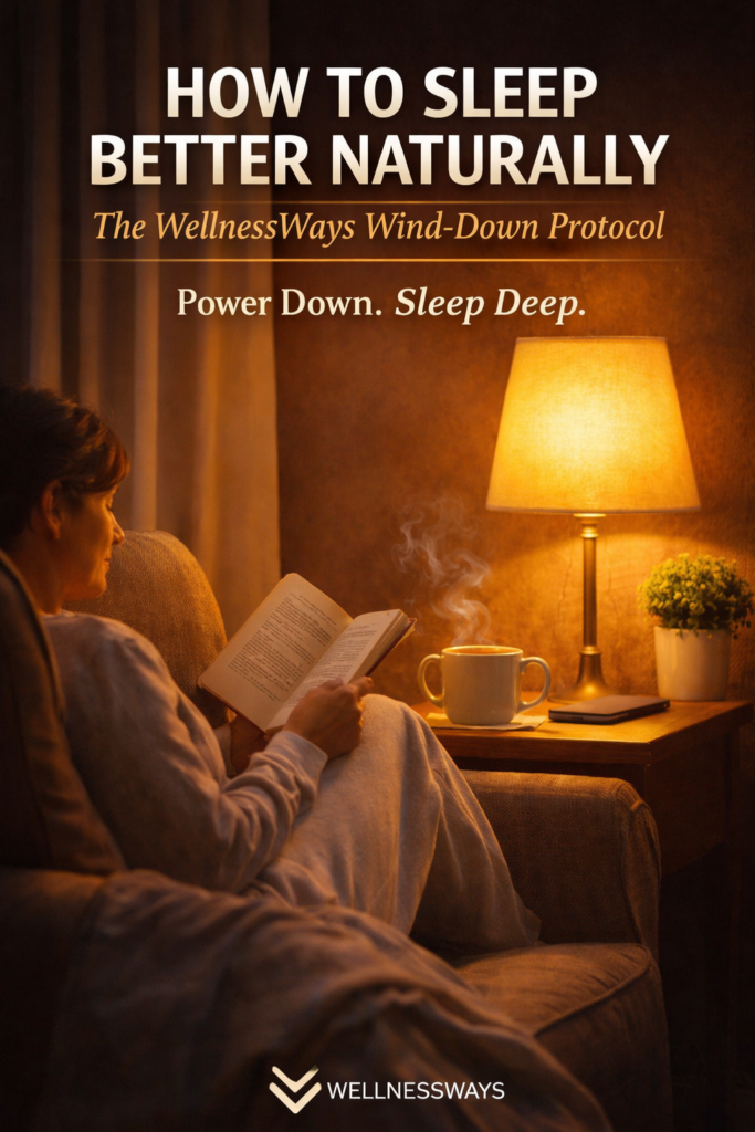 how to sleep better naturally — evening wind-down protocol with book chamomile tea and no screens before bed